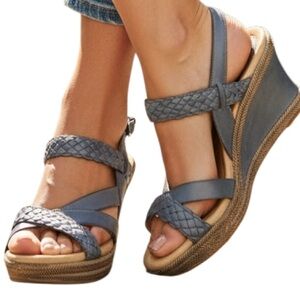 Earth Vista Leather Braided Strappy Sandals Moroccan Blue Size 8B Comfort